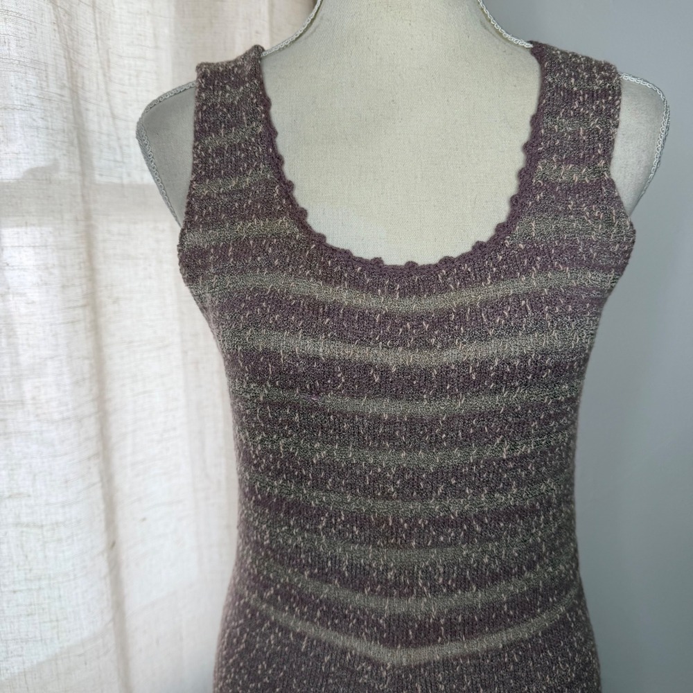 Laura Yang 70s Vintage Mod Swing Dress Purple Knit Eyelet Women's Size Medium - Picture 3 of 11